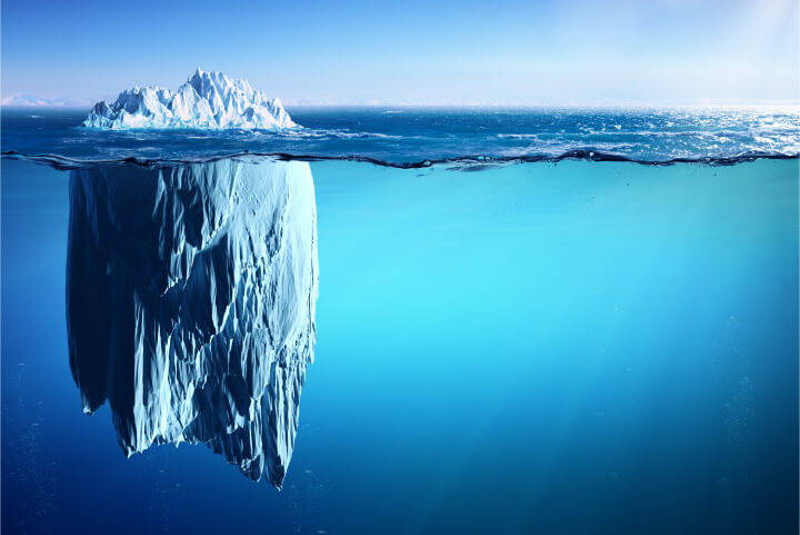 Iceberg showing hidden dangers